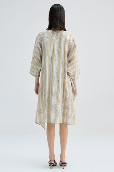 Peachoo Light beige yarn dyed stripe dress PEACJUL26D250967