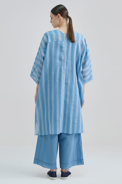 Peachoo Blue yarn dye striped cape style tunic PEACAUG26D553183