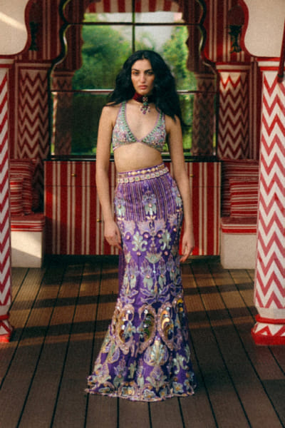 Papa Don't Preach Purple hand embroidered fishcut lehenga set PAPAJUL26D149386
