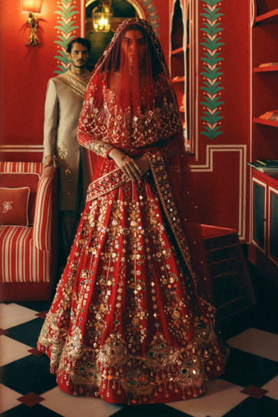 Papa Don't Preach Red hand embroidered lehenga set PAPAJUL26D149388