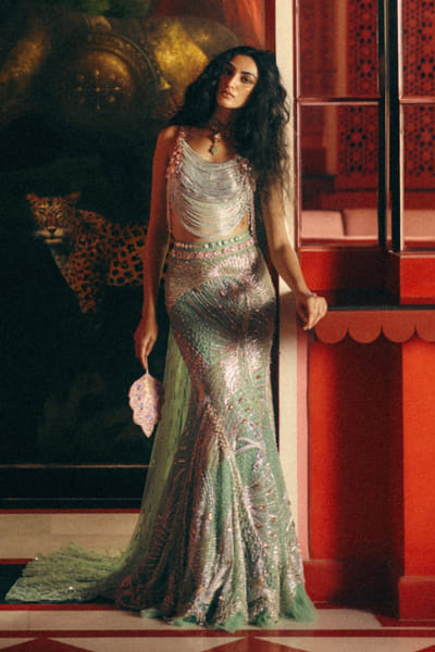 Papa Don't Preach Green hand embroidered lehenga set PAPAJUL26D149387