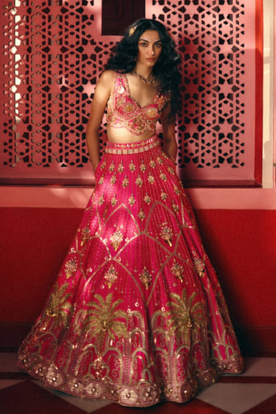 Papa Don't Preach Pink and green hand embroidered lehenga set PAPAJUL26D149391