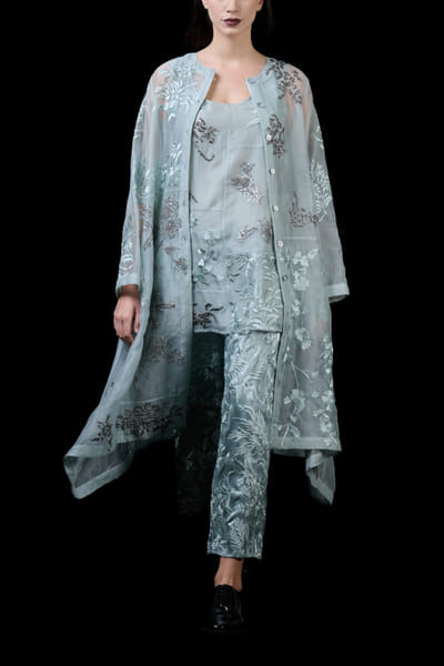 Celadon floral thread work pants