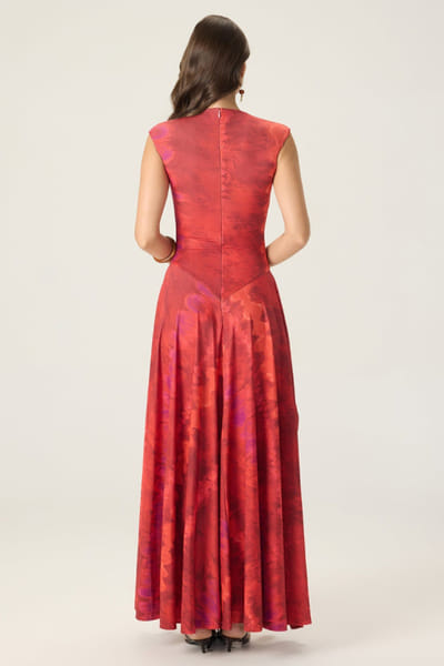 Saaksha & Kinni Red printed draped asymmetric maxi dress SAAKAUG26D151972