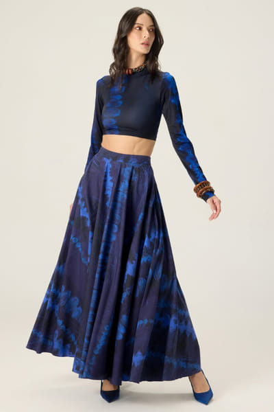 Saaksha & Kinni Blue printed flared maxi skirt set SAAKAUG26D252507