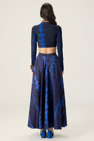 Saaksha & Kinni Blue printed flared maxi skirt set SAAKAUG26D252507