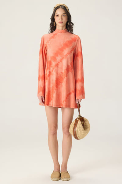 Saaksha & Kinni Orange printed bell-sleeved short dress SAAKAUG26D252503