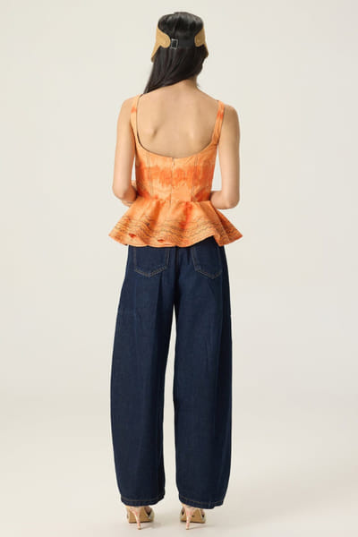 Saaksha & Kinni Orange printed embroidered peplum blouse SAAKAUG26D252513