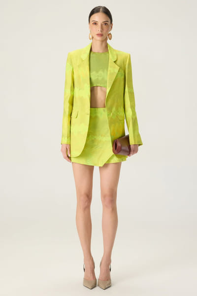 Saaksha & Kinni Lime green printed blazer set SAAKAUG26D252515