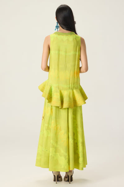 Saaksha & Kinni Lime green printed embroidered skirt set SAAKAUG26D151969
