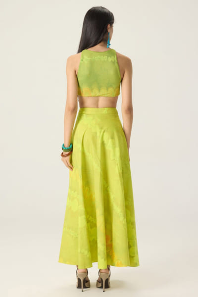 Saaksha & Kinni Lime green printed hand appliqued skirt set SAAKAUG26D252512