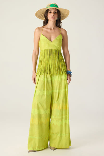 Saaksha & Kinni Lime green printed tasseled co-ord set SAAKAUG26D252496