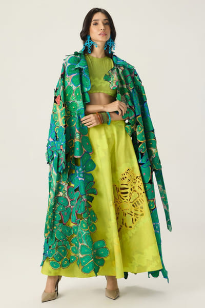 Saaksha & Kinni Lime green printed embroidered jacket set SAAKAUG26D151954