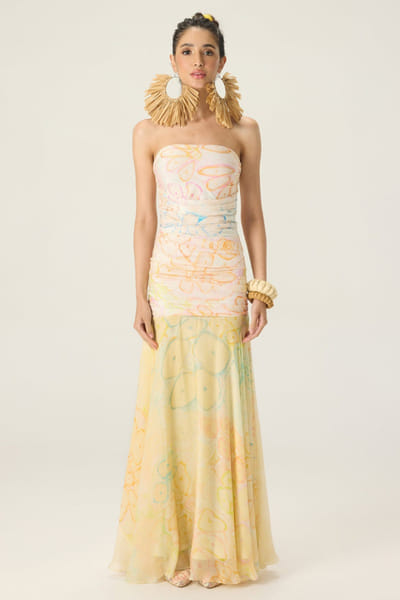 Saaksha & Kinni Multicolour floral print strapless maxi dress SAAKAUG26D151966