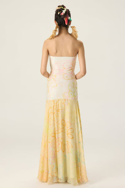 Saaksha & Kinni Multicolour floral print strapless maxi dress SAAKAUG26D151966