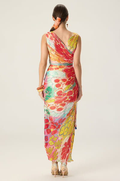 Saaksha & Kinni Multicolour floral print micropleated dress SAAKAUG26D151975