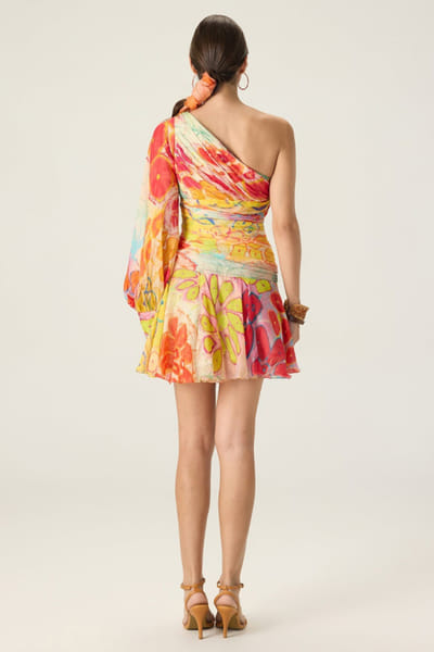 Saaksha & Kinni Multicolour floral print one-shoulder dress SAAKAUG26D252497
