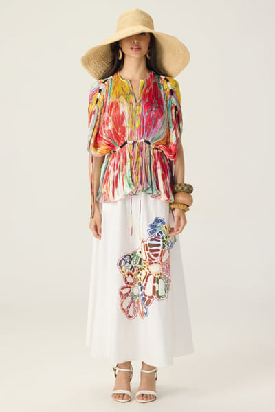 Saaksha & Kinni Multicolour printed appliqued maxi skirt set SAAKAUG26D252505