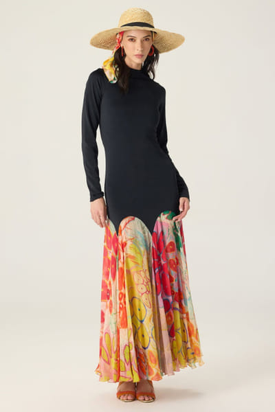Saaksha & Kinni Black floral print flared maxi dress SAAKAUG26D151976