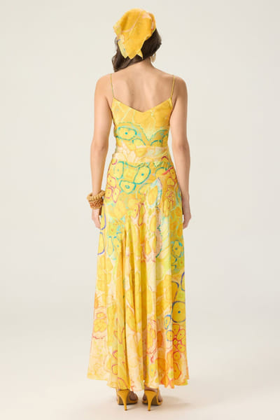 Saaksha & Kinni Yellow floral print flared slip dress SAAKAUG26D252500