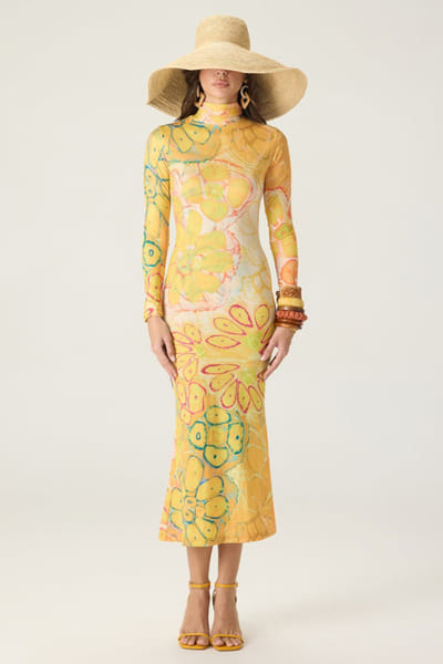 Saaksha & Kinni Yellow floral print high-neck midi dress SAAKAUG26D151977