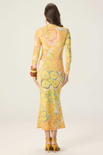 Saaksha & Kinni Yellow floral print high-neck midi dress SAAKAUG26D151977