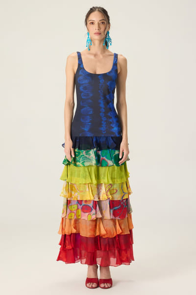 Saaksha & Kinni Multicolour printed tiered maxi dress SAAKAUG26D151955
