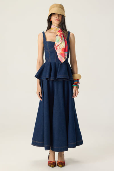 Saaksha & Kinni Blue denim flared maxi skirt set SAAKAUG26D151971