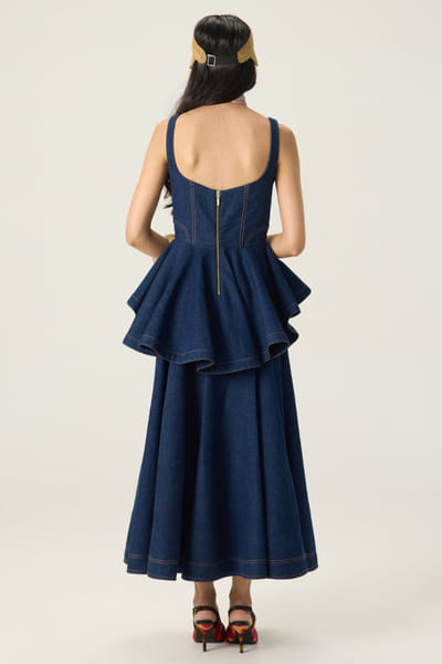 Saaksha & Kinni Blue denim flared maxi skirt set SAAKAUG26D151971
