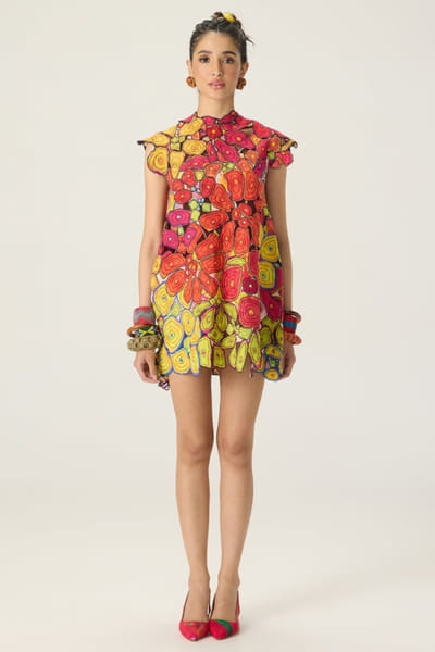 Saaksha & Kinni Multicolour floral-applique embroidered dress SAAKAUG26D151962