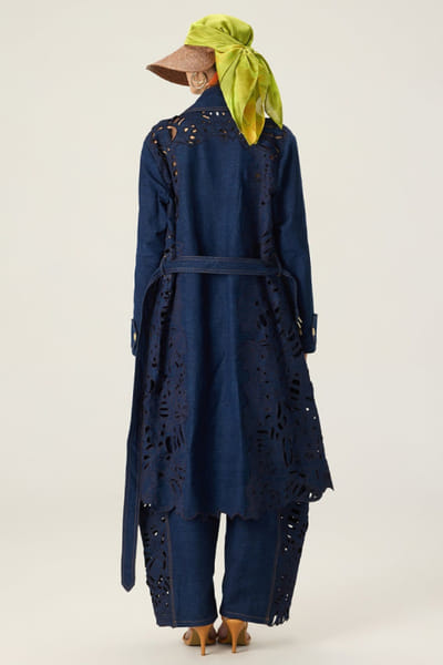 Saaksha & Kinni Blue floral and applique embroidered coat set SAAKAUG26D151964