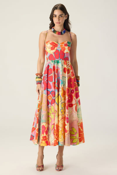 Saaksha & Kinni Multicolour floral print flared dress SAAKAUG26D151968