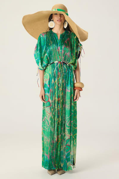 Saaksha & Kinni Green floral print kaftan SAAKAUG26D151974