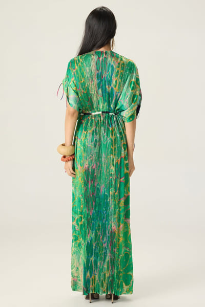 Saaksha & Kinni Green floral print kaftan SAAKAUG26D151974