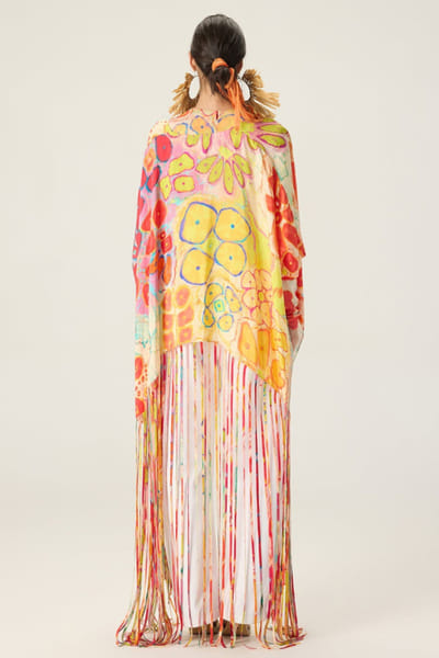 Saaksha & Kinni Multicoloured floral print tasseled cape set SAAKAUG26D151981