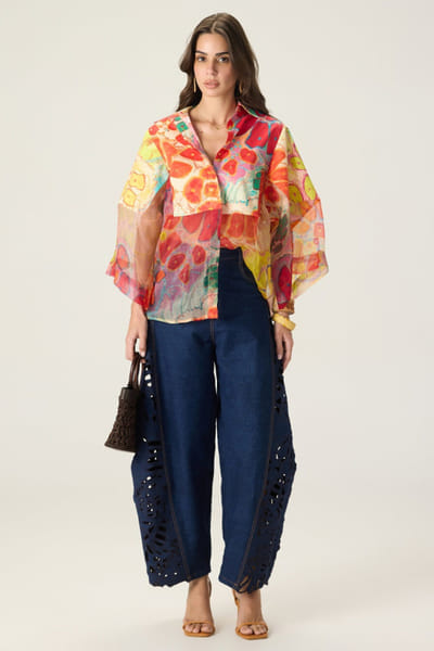 Saaksha & Kinni Multicolour floral print shirt and jeans set SAAKAUG26D252493