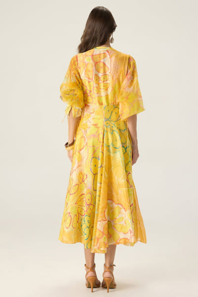 Saaksha & Kinni Yellow floral print midi dress SAAKAUG26D252516