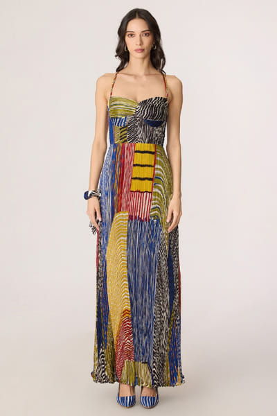 Saaksha & Kinni Multicolour stripe printed maxi dress SAAKJUL26D148600