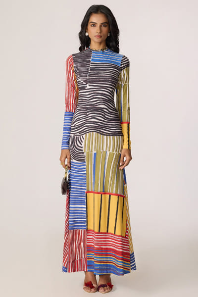 Saaksha & Kinni Multicolour abstract printed maxi dress SAAKJUL26D148579