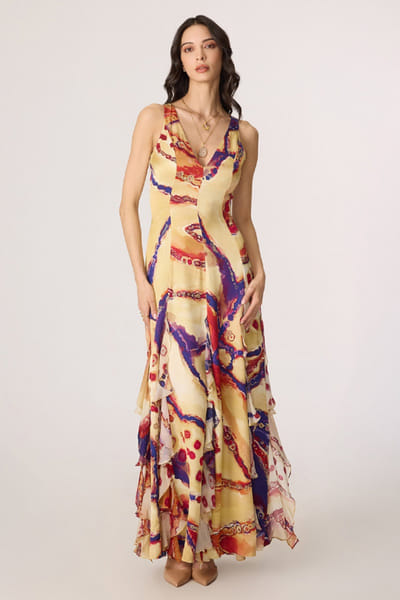 Saaksha & Kinni Multicolour abstract printed dress SAAKJUL26D349197