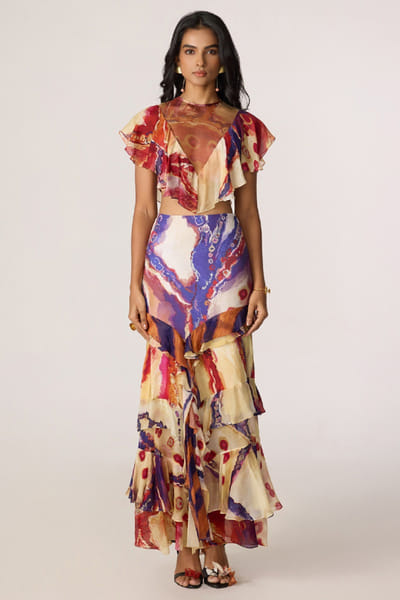 Saaksha & Kinni Multicolour abstract printed skirt SAAKJUL26D148583