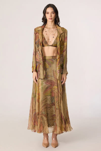 Saaksha & Kinni Gold abstract floral printed blazer SAAKJUL26D148584