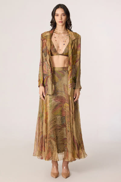 Saaksha & Kinni Gold abstract floral printed skirt SAAKJUL26D148586