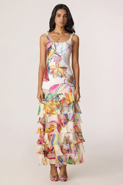 Saaksha & Kinni Multicolour abstract floral printed maxi dress SAAKJUL26D148578