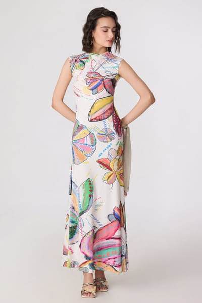 Saaksha & Kinni Multicolor abstract floral printed dress SAAKJUL26D349213