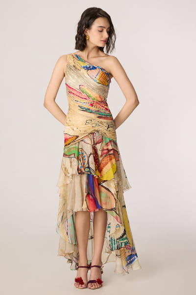 Saaksha & Kinni Multicolour abstract-floral printed dress SAAKJUL26D349208