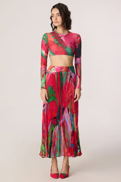 Saaksha & Kinni Pink abstract floral printed blouse SAAKJUL26D349217