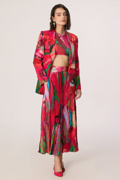 Saaksha & Kinni Pink abstract floral printed midi skirt SAAKJUL26D349218