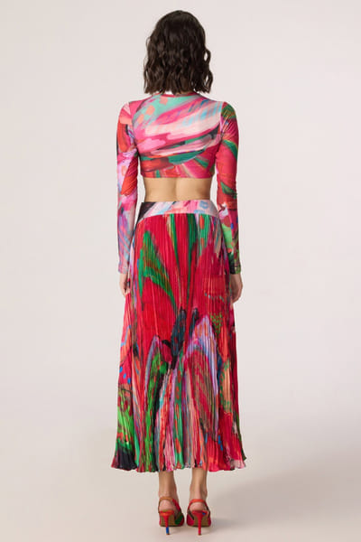 Saaksha & Kinni Pink abstract floral printed midi skirt SAAKJUL26D349218