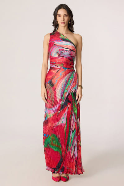 Saaksha & Kinni Pink abstract floral printed maxi dress SAAKJUL26D349209